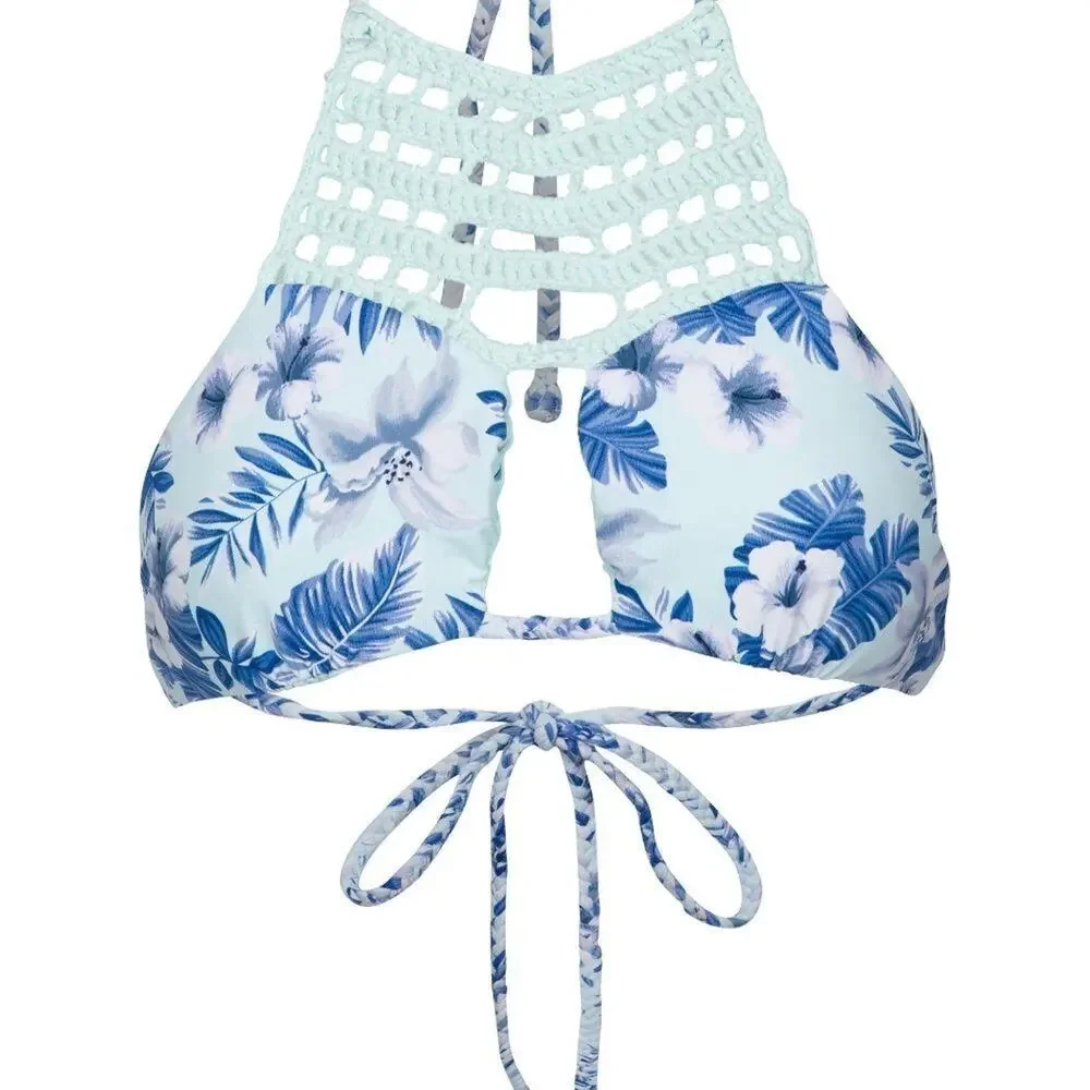 Frankies Bikinis Mimi Halter Bikini Top - Hawaiian Mist - M - NWT